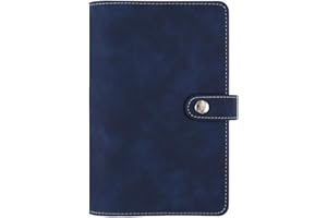 CALFOVERA A6 PU Leather Binder Cover Refillable Soft Cover Travel Journal Notebook Protector Folder 6 Ring Planner Cover Loose Leaf Binder with Divider Pocket for Meeting Filler Paper Cash (Dark Blue)