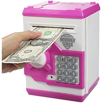 HUSAN Great Gift Toy for Kids Code Electronic Piggy Banks Mini ATM Electronic Save Money Coin Bank Box for Children Password Lock case (Pink)