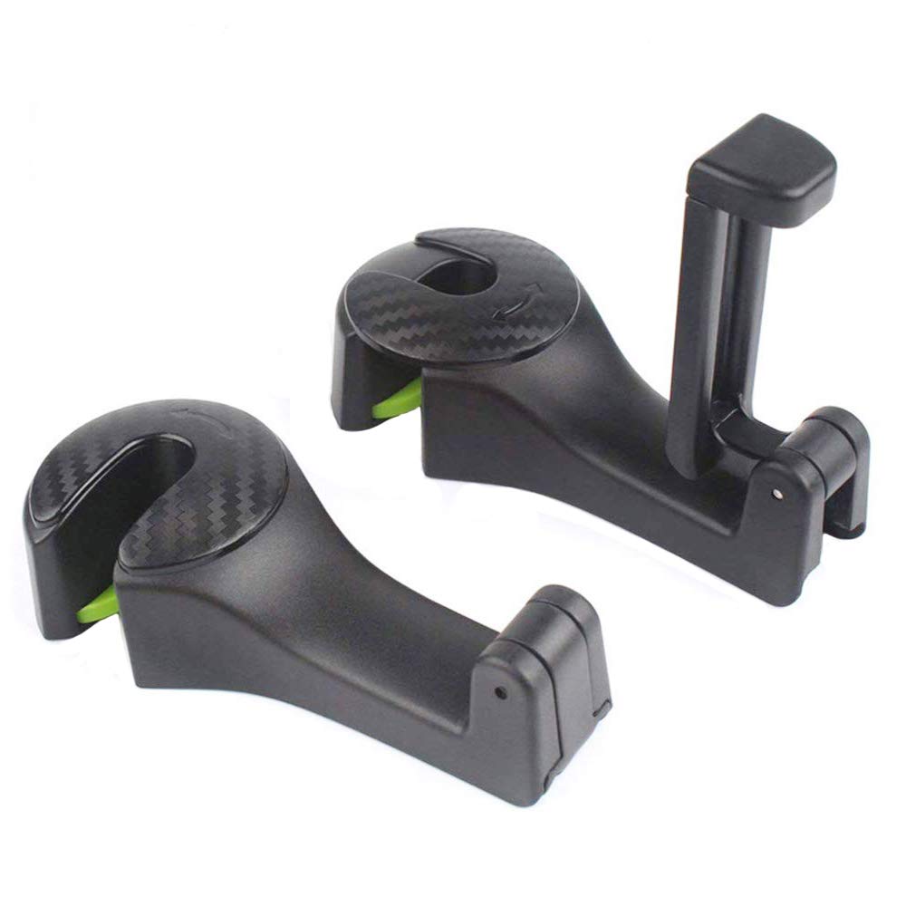 Car Backseat Hooks with Phone Holder,Universal Vehicle Car Headrest Hooks Hanger with Lock and Phone Stand for Holding Phones and Hanging Shopping Bag, Purse, Cloth, Grocery Bags - Pack of 2