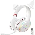 FEDIKER Wireless Gaming Headset for PS5 PS4 PC W3 USB Dongle Low Latency Bluetooth, Headphones with Detachable Mic, Mute Function, RGB, Immersive 4D, Cute White Cat Ear Headset for Girls