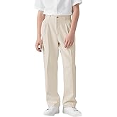 Haloumoning Boys Dress Pants Kids High Waisted Wide Leg Uniform Pants Casual Trousers with Pockets 5-14 Years
