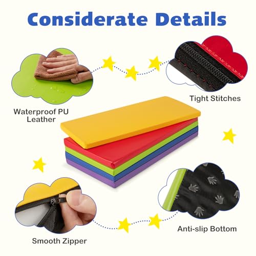 DORTALA 5 PCS Kids Rest Mats, 2-Inch Thick Rainbow Sponge Nap Mats w/PU Covers, Portable Toddler Sleeping Floor Mat, Napping Floor Mat for School Travel Home
