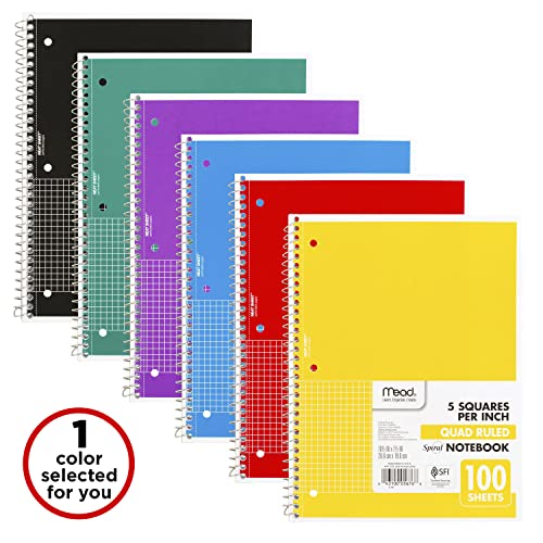 Mead Spiral Notebook, 1Subject, Graph Ruled Paper, 101/2" X 8", 100