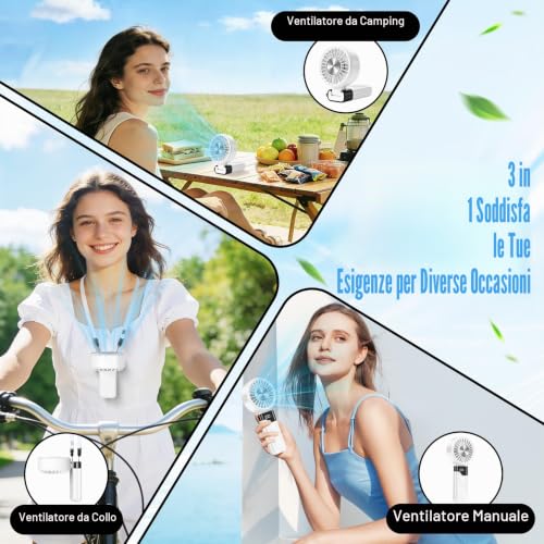 Portable Fan, Quiet Powerful Rechargeable Battery Operated 3 in 1 Mini Fan with 5 Speeds Small Fan USB Table Fan for Travel, Office, Camping
