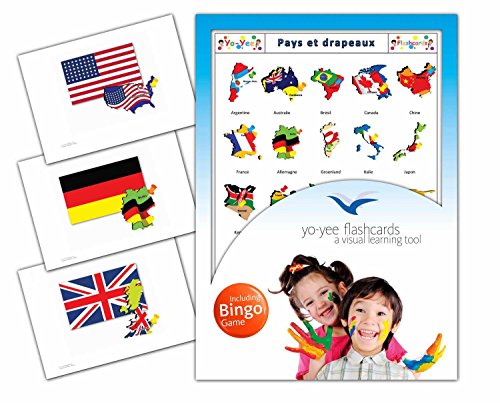 Country and Flags Flashcards in French Language - Flash Cards with Matching Bingo Game for Toddlers, Kids, Children and Adults - Size 4.13 Ã— 5.83 in - DIN A6