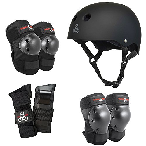 Triple 8 Hardened Rubber Helmet w/ Sweatsaver, Youth Large + Protective Pads