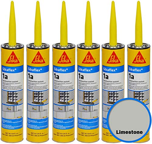 Sika, Sikaflex 1A, One Part Polyurethane Caulk, Elastomeric Construction Sealant/Adhesive, Premium Grade High Performance, Moisture-Cured, Non-Sag, Horizontal, 10.3 Fl Oz, Color Limestone, Six Pack