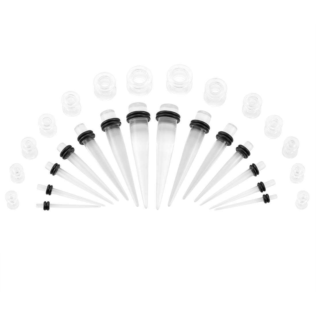 Huacan Ear Stretchers Tapers Kit Acrylic - 14Pcs Ear Stretching + 14Pcs Ear Tunnels Black Transparent for Men/Women 3.2mm-12mm