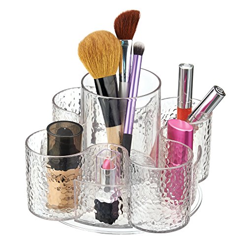mDesign Bathroom Plastic Vanity Countertop Lazy Susan Storage Organizer Turntables Cosmetic Holders for Cosmetics Makeup Brushes Organization - Pack of 2, Clear