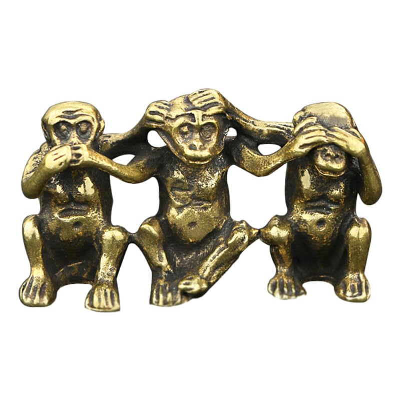 TOYANDONA 3pcs Copper Monkey Statues, Ornaments, Office Desktop Fish Tank Decor, don't Listen Gesture Ornaments, Fashionable Retro Home Diy Art Accessories