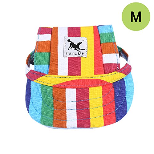Cade Baseball Cap/Dogs Hat/Visor Cap with Ear Holes for Small Dogs (Colorful Stripe)
