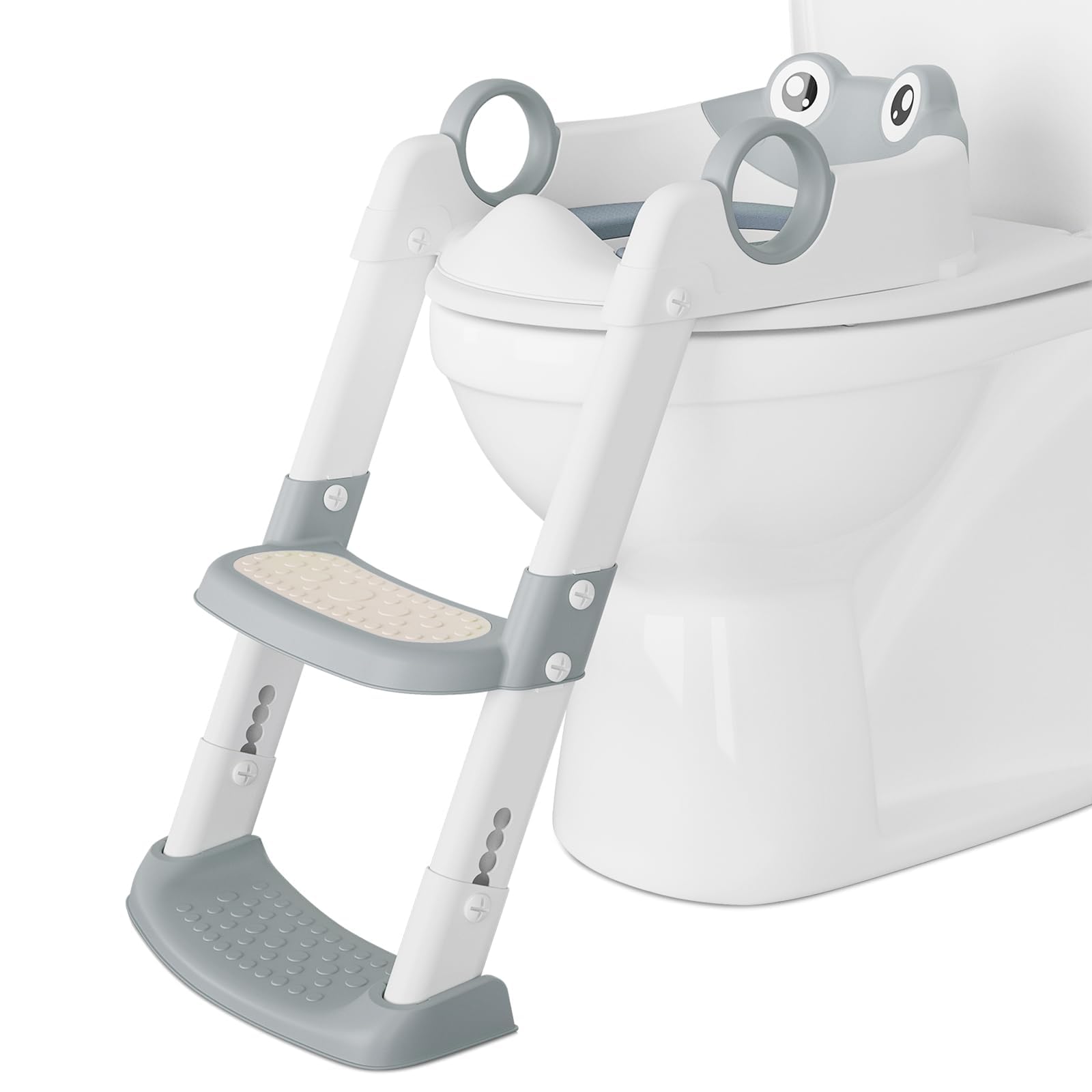 Potty Training Seat with Step Stool Ladder for Toddlers as a Potty Training Toilet Anti-Slip Safe Pads Adjustable Height Legs Gray Image