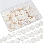 SUNNYCLUE 1 Box 40Pcs 20mm Flat Shell Beads Mother of Pearl Charms Natural Hawaii Style Round Freshwater Shells Coin Beads for Jewelry Making Necklace Bracelet Crafts Christmas Wedding Women Beginners