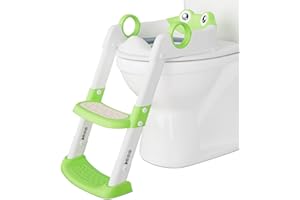 Kids Potty Training Toilet Seat - Adjustable 5-Level Height,Potty Seat with Steps, Soft Cushioned Seat & Anti-Slip Stool for 