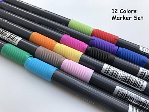 Wickbo 12 Colors Dual Brush Tip Pens Premium Quality Art Markers Brush Tip 1-2mm Fine Tip 0.8mm Perfect for Artists and Hobbyists Non Toxic Unscented Waterbased