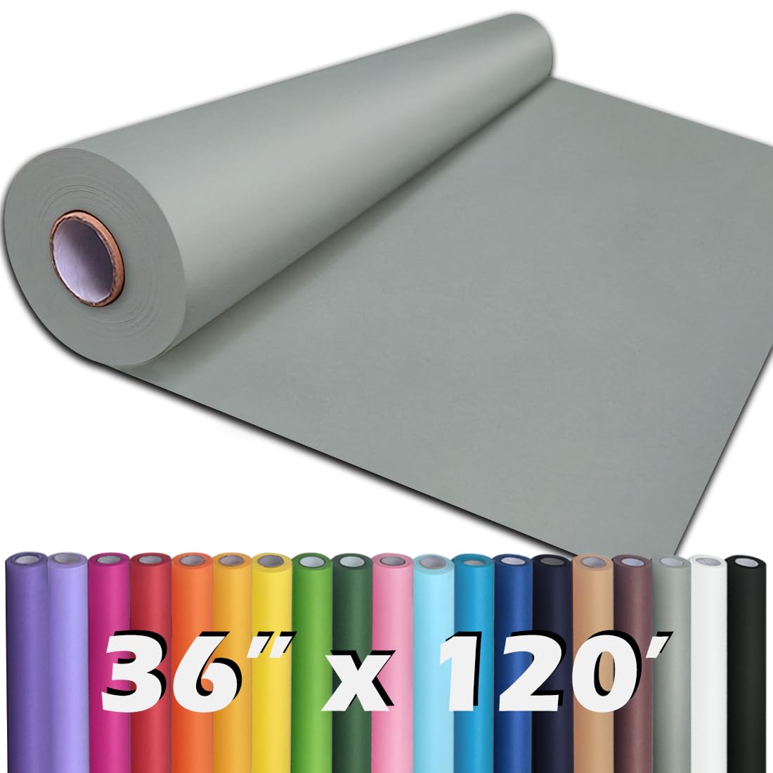 PerkHomy 36" x 1,440" (120') Light Grey Kraft Paper Roll for Craft Bulletin Board Paper Art Table Covering Crafting Gift Wrapping Bouquet Packing Parcel 80GSM 55LB (Light Grey, 36" x 120') Image