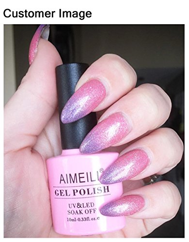 AIMEILI Soak Off UV LED Temperature Color Changing Chameleon Gel Nail Polish - New Glitter Purple To Pink (TC15) 10ml - Thumbnail 2