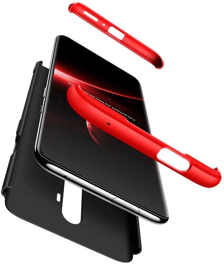 Case Nokia 6.1Plus 360 Degrees Protective Cover + Tempered Glass Film, 3 in1 Full Body Protection Bumper Hard Phone Case Ultra-Thin Skin Case,for Nokia 6.1Plus (Black Red)
