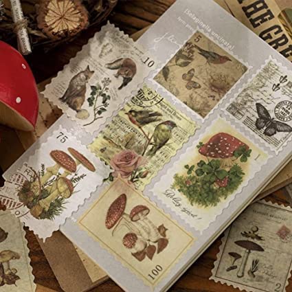 Vintage Postage Stamps Stickers,240Pcs Aesthetic Botanical Deco Paper DIY Decorative Washi Scrapbook Stickers for Scrapbooking, Cardmaking, Bullet Journals, Junk Journal Planners Album DIY Craft