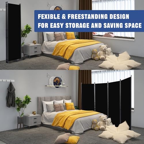 4Panel Room Dividers Screens, Portable Folding Wall Privacy Separation, Freestanding Partition Separator Screen for Home Dorm Studio Office Bedroom, 220 * 44 * 178Cm Black