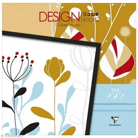 Clairefontaine 97440C - "Design Home Book" Pad of 12 Printed Sheets 250g/m² to Colour - Format 30x30cm Creative Adults Children Osaka Theme 6 Drawings x2