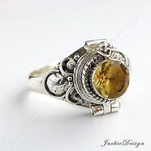 Yellow Citrine Size 11 Poison Ring Locket Sterling Silver Secret Compartment JD31