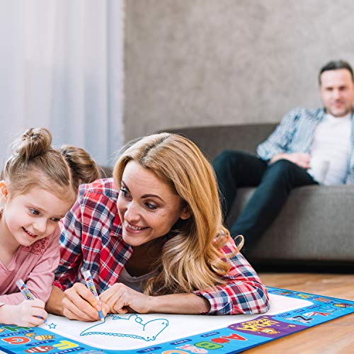 Morfone Aqua Magic Mat, Doodle Drawing Board Kids Water Painting Mat 40 X 29 Inch Educational Toys for Age 3 4 5 6 7 8 Girls Boys Toddlers ( Bonus Make-a-face Sticker Sheets ) - Thumbnail 5