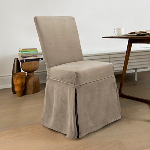 Coverworks SIEN1941BONE4 Sienna Suede Relaxed Fit Dining Chair Slipcover with Ties, Bone, Parson's Chair, Pack of 4