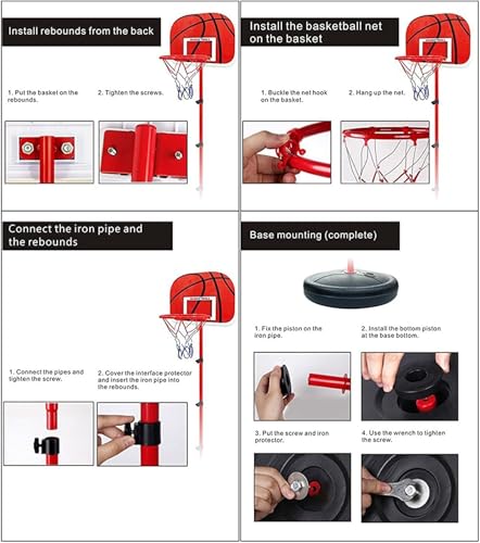 Basketball Hoop Stand with Wheel, DMG Portable Adjustable Height Children Basketball Hoop with Ball & Pump, Indoor Outdoor Sport Activity Game Gift Toddler, 63-150cm
