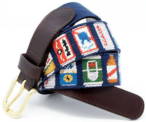 Beer Can Needlepoint Men's Belt Hand-stitched Using Top Quality Cotton on Full Grain Leather Backing (Size 42)