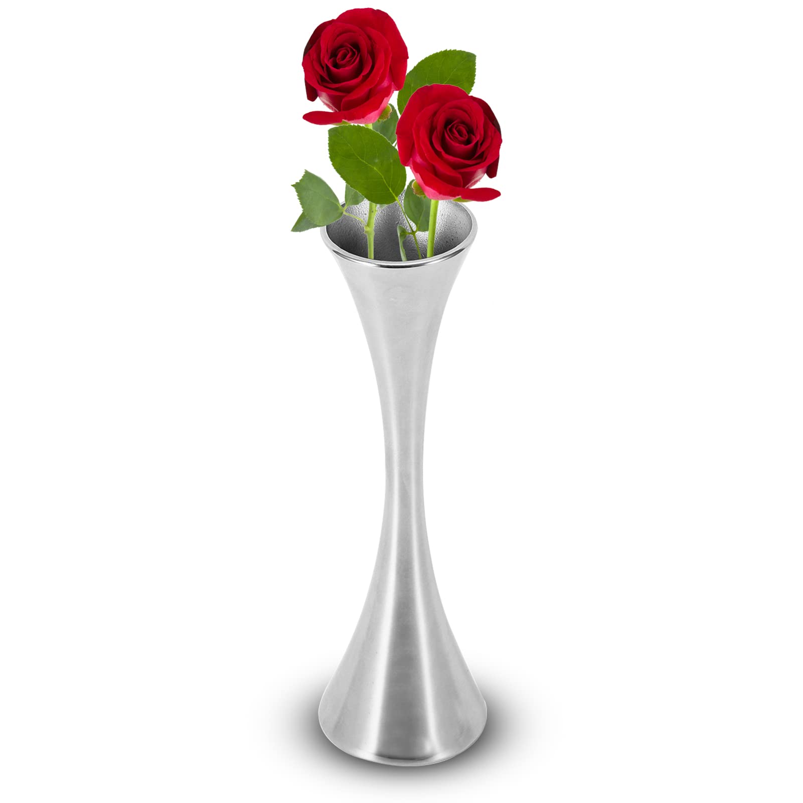 Mini Flower Vase, Small Bud Vase Decorative Floral Vase Stainless Steel Sliver Slim Vase Narrow Vase Single Rose Flower Vase for Dinning Room Bedroom Table Centerpiece Decoration, 17cm High