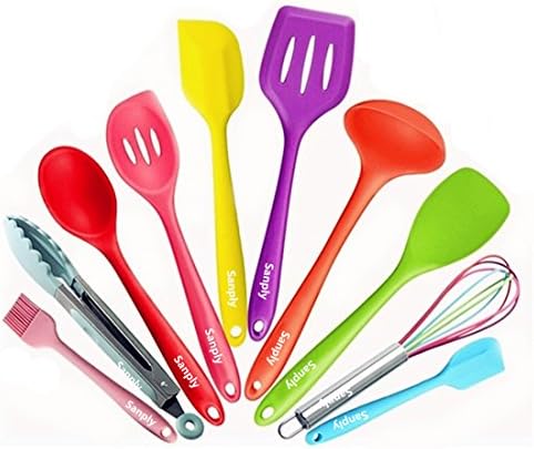 Silicone Kitchen Utensil Set - Colorful 10 Pieces Cooking Utensils Set, Kitchen Tool Set With Tongs, Mixing Spoon, Slotted Spoon Tools, Gadgets, Spatula sets, Basting brush, Whisk