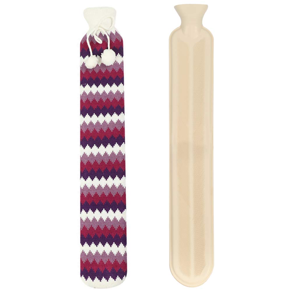 OFNMY Long Hot Water Bottle - Rubber Hot Water Bottle with Super Soft Plush Cover, Long Hot Water Bottle for Neck, Waist, Legs, Abdomen | Comfortable, Safety, Warmth/Purple