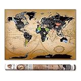 World Scratch Off Map by Doctuss | Travel Map | Detailed Wall Poster with Outlined US States | Kit with Pins, Scratchers, Flag Stickers | Vintage Design | Large Size 33x23 inches