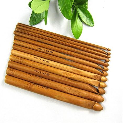12 Pcs Sweater knitting Circular Bamboo Handle Crochet Hooks Smooth Weave Craft Needle 12 Size