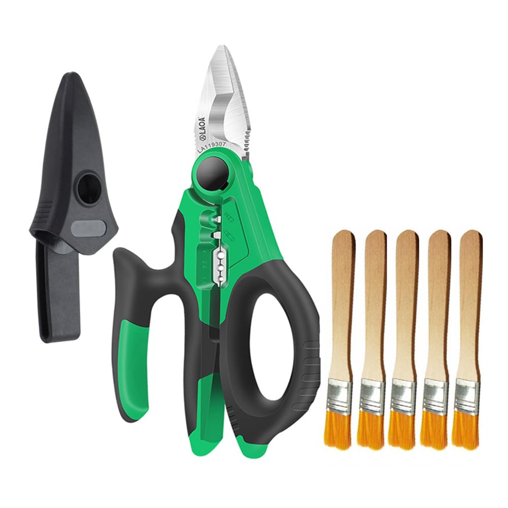 LAOA Electrician's Scissors with Stainless Steel Teeth and Protective Sheath,Multifunctional Electrician's Scissors for Cutting Cables,Stripping Wires,Crimping Terminals (7in Electrician's Scissors)