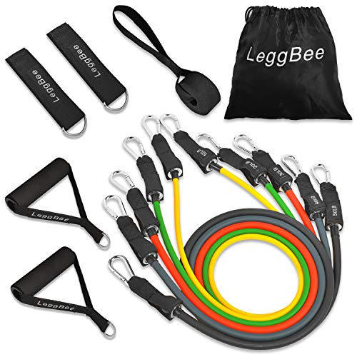 LeggBee Resistance Bands Exercise Bands with Handle | 150 LBS Max Training Bands Set | Door Anchor Handles Leg Straps for Leg and Hip Workout | Portable Home Gym Excersize Bands