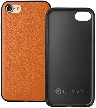 QUVVY Genuine Leather iPhone 7 Case - Top Grain Premium Leather - Ultra Slim, Snap-On Cover with Scratch, Shock and Impact Resistance - Low Profile Design (iPhone 7 Orange)