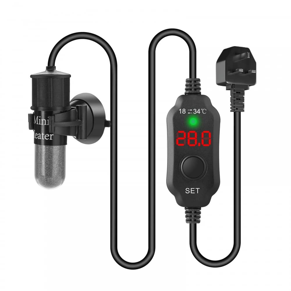 DONGKER Mini Aquarium Heater,10W Small Submersible Heater Proof Quartz Glass W/LED External Temperature Controller &Thermostat &Explosion-Proof for 1-3 L Saltwater Freshwater