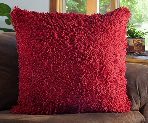 red shag pillow