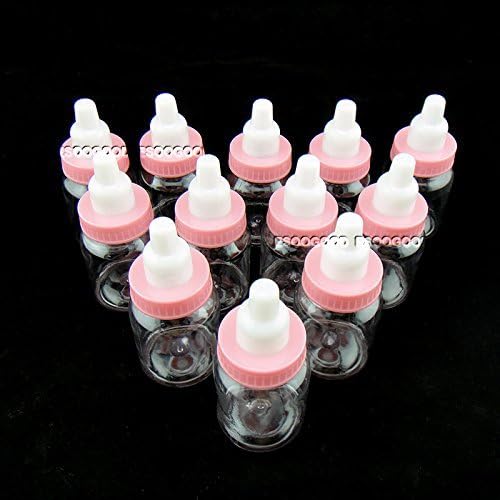 gzzhonghneg 12PCS Fillable Bottles Candy Box Baby Shower Baptism Party Favour Christening (12, Pink)