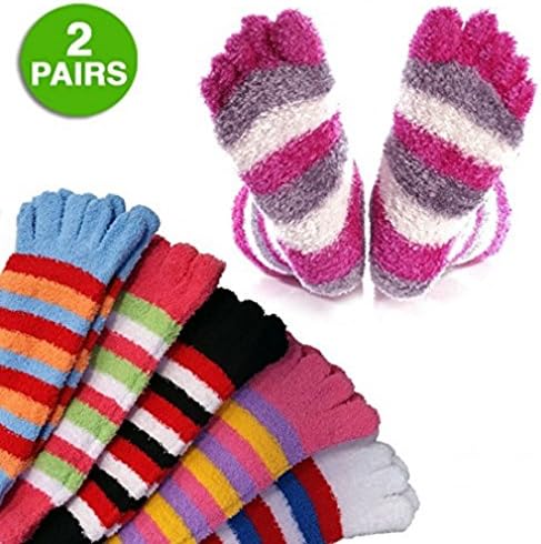 LuckyBEBE Ladies Fashion Socks 2 Pairs Women's Fuzzy Striped Toe Socks