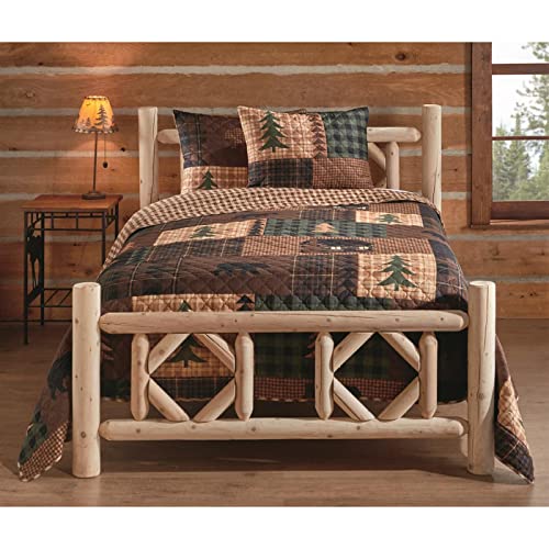CASTLECREEK Diamond Cedar Log Bed Frame, Rustic Natural Wood King Bed
