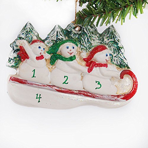 Family of 3 Personalized Snowman Sledding Christmas Ornament