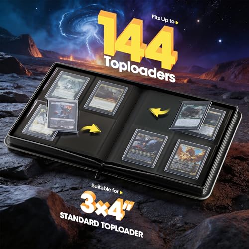 ProCase 4 Pocket Top Loader Binder, Holding 144 Cards in 3"x4" Toploaders, Side Loading Small Book Folder with Clear Window for Pokemon, Trading, Sports Cards Collection TCG, MTG -Black