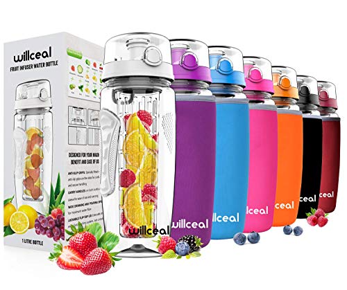 willceal Fruit Infuser Water Bottle 32oz Durable, Large - BPA Free Tritan, Flip Lid, Leak Proof Design - Sports, Camping (White) - Thumbnail 7
