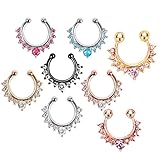 Septum Fake Nose Ring Jewelry,Women Girls Septum Ring Faux Nose Rings Non-Piercing Jewelry Clip On Clicker (8 PCS)