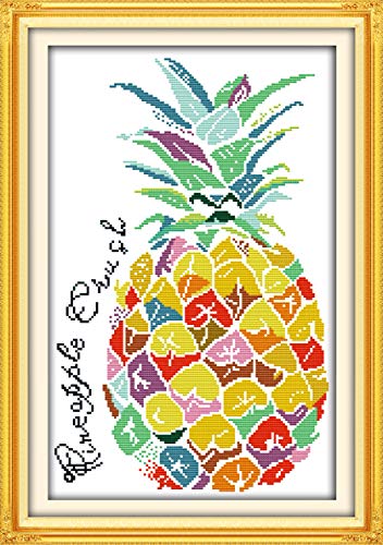Cross Stitch Kits Pre-Printed Pattern Kit Stamped Cross-Stitch Kits for Beginners Adults, Embroidery Needlepoint Kit Color Pineapple Kits for Office Home Wall Decorations - Thumbnail 7