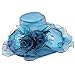 Women Foldable Organza Church Derby Hat Ruffles Wide Brim, Blue, Size Adjustable