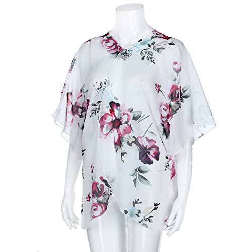 WEUIE Women Blouse Clearance Sale! Women Floral Cover Casual Blouse Tops Loose Kimono Cardigan Capes (L,White )